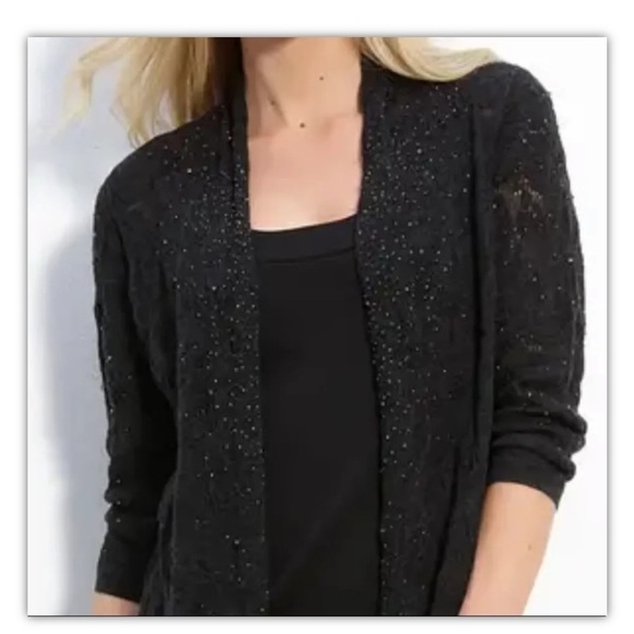 Eileen Fisher Brown Crystal Beaded Merino Wool Drape Front Cardigan Small - Picture 9 of 12